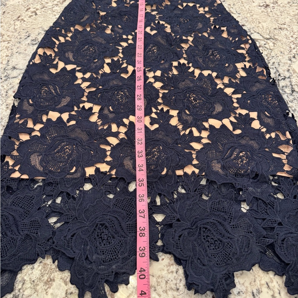 Love Culture Navy Lace Midi Dress Nude Lining Scalloped Hem Size L - Picture 5 of 9
